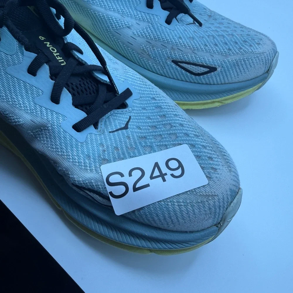 Hoka Clifton 9 Running Shoes Mens 12 Blue Yellow Cushioned Athletic Sneakers